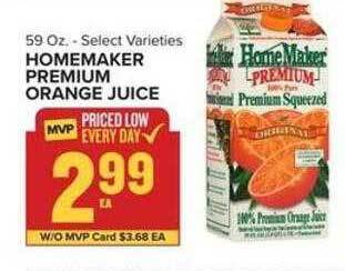 Food Lion Homemaker premium orange juice offer