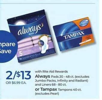 Rite Aid Always or tampax offer