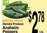 Super Saver Daniels produce anaheim peppers offer