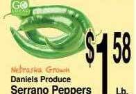 Super Saver Daniels produce serrano peppers offer