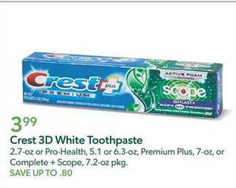 Publix Crest 3d white toothpaste offer