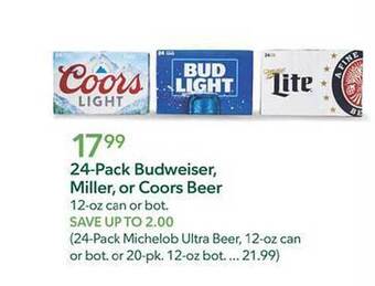 Publix 24-pack budweiser miller or coors beer offer