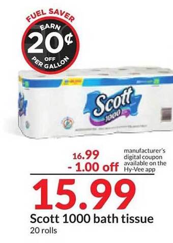 Hy-Vee Scott 1000 bath tissue offer