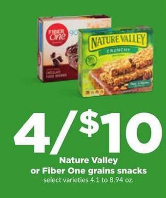 Hy-Vee Nature valley or fiber one grains snacks offer