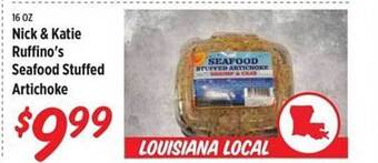 Rouses Nick & katie ruffino's seafood stuffed artichoke offer