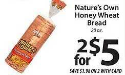 ACME Nature's own honey wheat bread offer