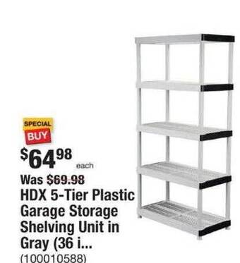 The Home Depot Hdx 5-tier plastic garage storage shelving unit in gray offer