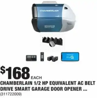 The Home Depot Chamberlain 1/2 HP Equivalent AC Belt Drive Smart Garage Door Opener offer