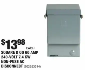 The Home Depot Square D Q0 60 AMP 240-Volt 7.4 KW Non-Fuse AC Disconnect offer