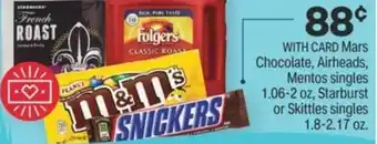 CVS Mars Chocolate, Airheads,Mentos Singles 1.8-2.17 oz offer