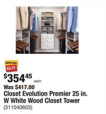 The Home Depot Closet evolution premier 25 in w white wood closet tower offer
