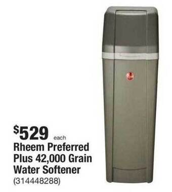 The Home Depot Rheem preferred plus 42,000 grain water softener offer