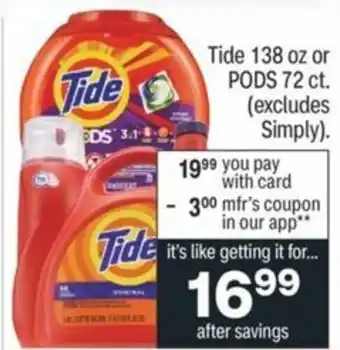 CVS Tide 138 oz offer