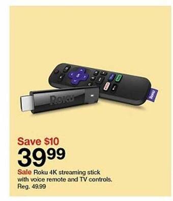 Target Roku 4k streaming stick with voice remote and tv controls offer