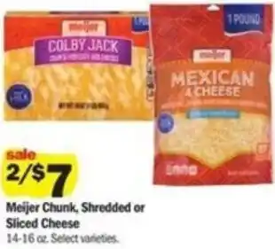 Meijer Meijer Chunck, Shredded or Slice Cheese 14-16oz offer