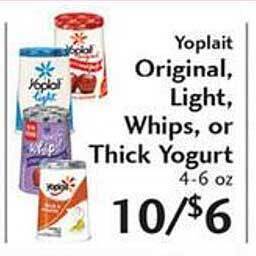 Sunset Foods Yoplait original light whips or thick yogurt offer