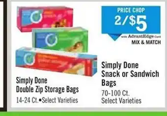 Price Chopper Simply done double zig storage bags, simply done snack or sandwich bags offer