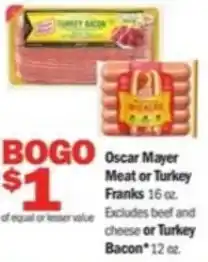 Meijer Oscar Mayer Meat or Turkey Franks 16 oz offer