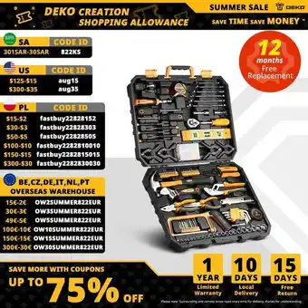 AliExpress Deko 168pcs/208pcs hand tool edc. woodworking multi tools with tool box include socket set torque wrench hammer knife offer