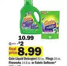 Meijer Gain liquid detergent flings fireworks or fabric softener offer