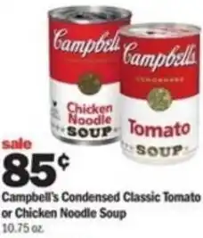 Meijer Campbell's Condensed Classic Tomato or Chicken Noodle Soup 10.75 oz offer