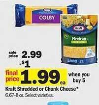 Meijer Kraft shredded or chunk cheese offer