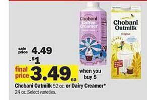 Meijer Chobani oatmilk or dairy creamer offer