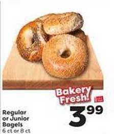 Weis Markets Regular or junior bagels offer