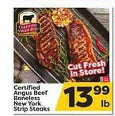 Weis Markets Certified angus beef boneless new york strip steaks offer