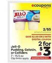 Weis Markets Jell-o pudding, gelatin, or colliders offer