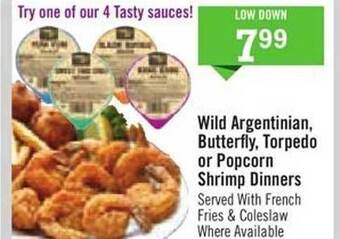 Price Chopper Wild argentinian butterfly torpedo or popcorn shrimp dinners offer