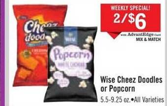 Price Chopper Wise cheez doodles or popcorn offer