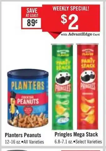 Planters peanuts, pringles mega stack