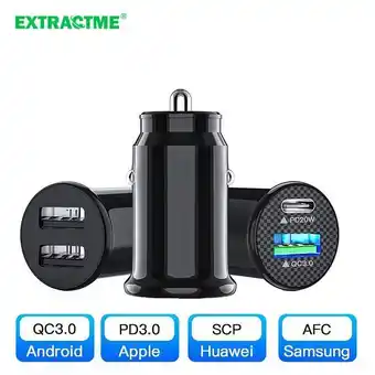 AliExpress Extractme usb car charger 20w qc3.0 pd type c fast charging auto cigarette socket lighter 12 24v for iphone 13 12 11 samsung offer