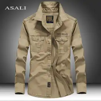 AliExpress Pure cotton casual shirt military men tooling shirt oversize loose long sleeve cargo shirts men's clothing high quality solid offer