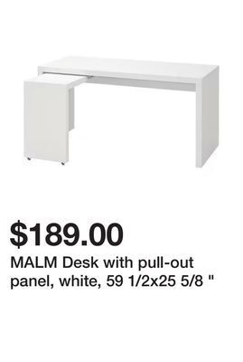 Ikea Malm desk with pull-out panel, white, 59 1/2x25 5/8 " offer