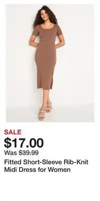 Old Navy Fitted short-sleeve rib-knit midi dress for women offer