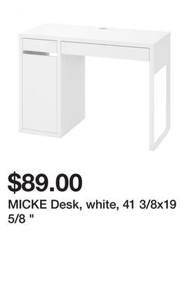 Ikea Micke desk, white, 41 3/8x19 5/8 " offer
