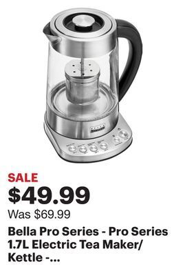 Best Buy Bella pro series - pro series 1.7l electric tea maker/kettle - stainless steel offer