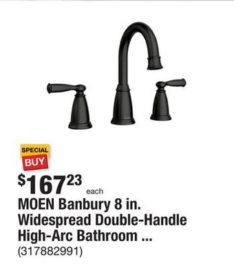 The Home Depot Moen banbury 8 in. widespread double-handle high-arc bathroom faucet with drain kit included in matte black offer