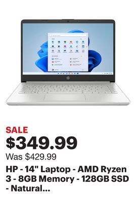 Best Buy Hp - 14" laptop - amd ryzen 3 - 8gb memory - 128gb ssd - natural silver offer