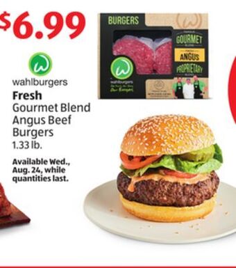 Aldi Wahlburgers fresh gourmet blend angus beef burgers offer