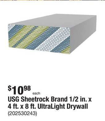 The Home Depot Usg sheetrock brand 1/2 in. x 4 ft. x 8 ft. ultralight drywall offer