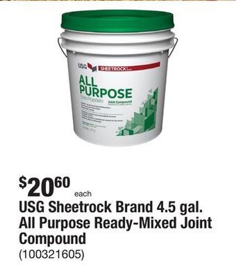 The Home Depot Usg sheetrock brand 4.5 gal. all purpose ready-mixed joint compound offer