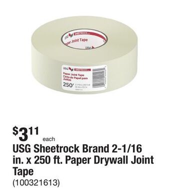The Home Depot Usg sheetrock brand 2-1/16 in. x 250 ft. paper drywall joint tape offer