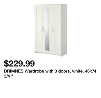 Ikea Brimnes wardrobe with 3 doors, white, 46x74 3/4 " offer