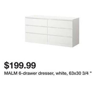 Ikea Malm 6-drawer dresser, white, 63x30 3/4 " offer