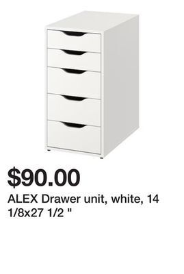 Ikea Alex drawer unit, white, 14 1/8x27 1/2 " offer