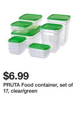 Ikea Pruta food container, set of 17, clear/green offer