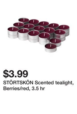 Ikea Störtskön scented tealight, berries/red, 3.5 hr offer